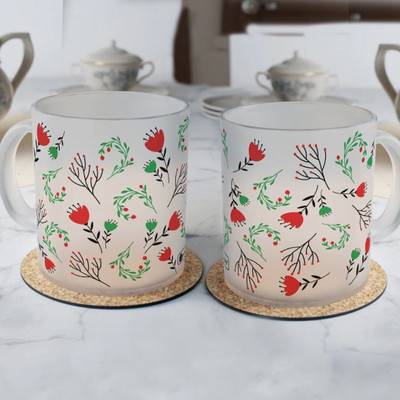 Indigifts Flowers and Leaves Quotes Printed Coffee Set Of 2_S-FMUGLWH02RO11-GEN22047 Glass Coffee Mug(325 ml, Pack of 2)