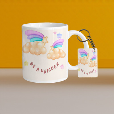 VM SHOPPING MALL 330ml Ceramic White Coffee - normal is borning - WithRectangle Keychain Ceramic Coffee Mug(330 ml, Pack of 2)