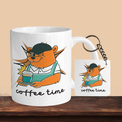 Hunter Studio 101_Coffee Time Teddy R-S Ceramic Coffee Mug(330 ml, Pack of 2)
