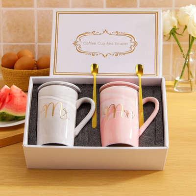 b7 Creations Ceramic Marble Finish Coffee With Lid- Spoon For Anniversary Valentineag Ceramic Coffee Mug(380 ml, Pack of 2)