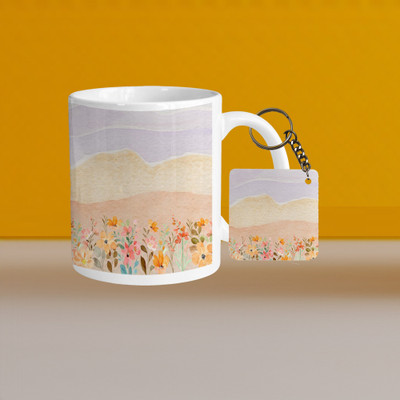 VM SHOPPING MALL Premium 330ml Ceramic White Coffee - bloom where you - WithSquare Keychain Ceramic Coffee Mug(330 ml, Pack of 2)