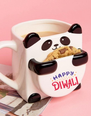 ABC Cute Panda Ceramic with Front Cookie Pocket (Diwali Special) Ceramic Coffee Mug(250 ml)