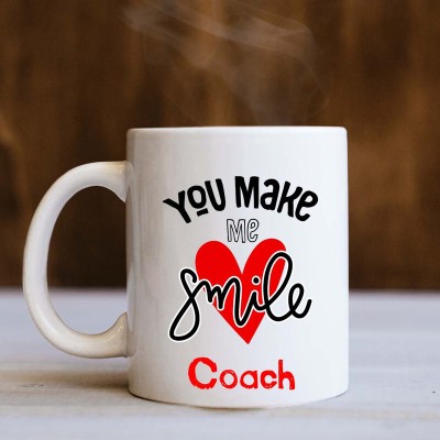 badri creations You Make Me Smile Coach White Ceramic Coffee Mug(350 ml)