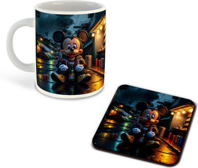 FLEXERSTYLE NEW2025-Mickey Mouse Printed White Coffee With Coaster - D25 Ceramic Coffee Mug(325 ml)