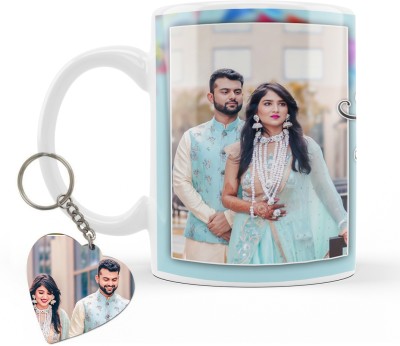 THE HATKE STORE Photo & Text Printed Cup For Birthday, Happy Birthday PhotoCup With Keychain P24 Ceramic Coffee Mug(350 ml)