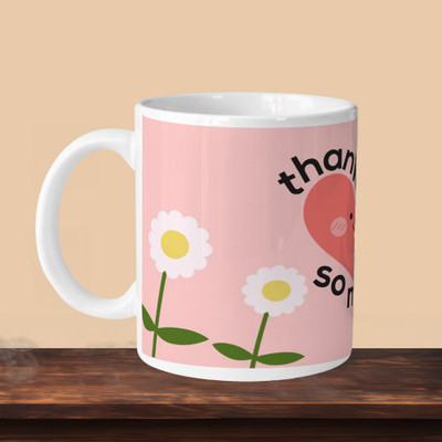 VM MALL 101_Thankyou L Ceramic Coffee Mug(330 ml, Pack of 2)