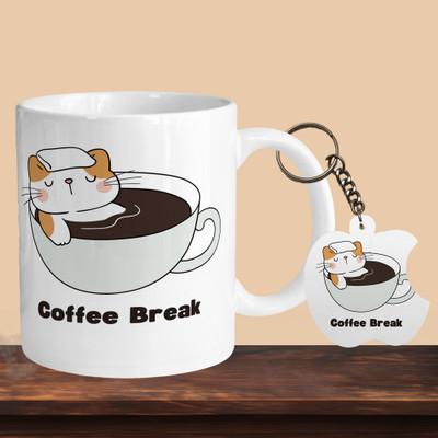 VM SHOPPING MALL Relax Coffee Break R-A Ceramic Coffee Mug(330 ml, Pack of 2)