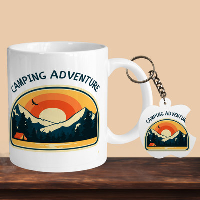 VM SHOPPING MALL Camoing Adventure R-A Ceramic Coffee Mug(330 ml, Pack of 2)