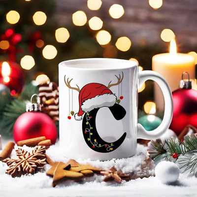 MaddockCorp Christmas Alphabet C White Printed Ceramic Coffee Mug(350 ml)
