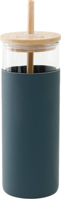 The Better Home Borosilicate Glass Tumble with 1 Straw and Bamboo Lid, Removable Silicone Sleeve Glass Tumbler(450 ml)