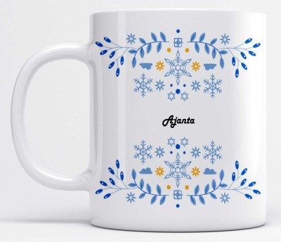 LOROFY Name Ajanta Printed Beautiful Blue Floral Design White Ceramic Coffee Mug(350 ml)