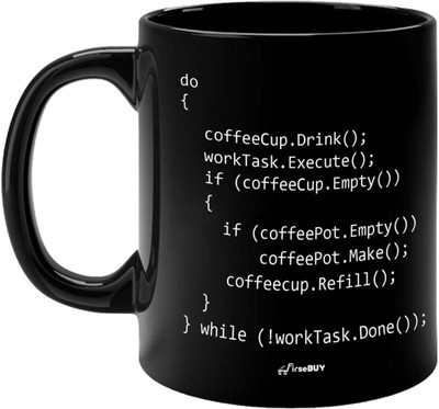 FirseBUY C++ Program Coffee Black - Coding Computer Science Programmer Printed Ceramic Coffee Mug(325 ml)