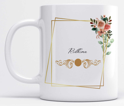 LOROFY Name Ridhima Printed Frame Design Ceramic Coffee Mug(350 ml)