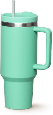 KEVRIZ Handle Straw Stainless Steel Insulated Water Bottle Leak Proof Coffee Green Stainless Steel Tumbler(1200 ml)