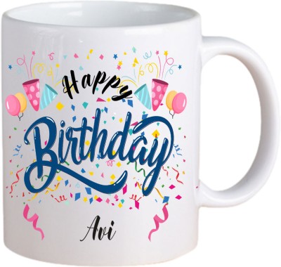 Aashray Gifts Happy Birthday Avi Printed Ceramic Coffee Mug(350 ml)