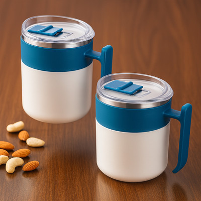 Culinary Crafts Snoopy Coffee with Sipper Lid Blue Stainless Steel Coffee Mug(300 ml, Pack of 2)