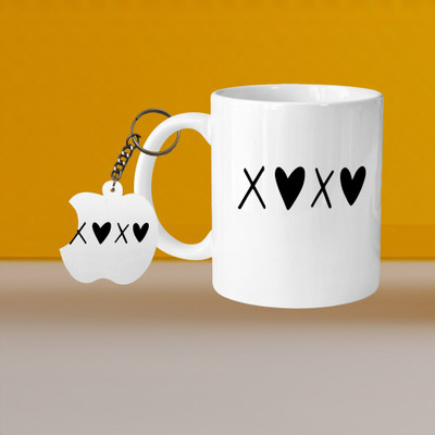 Printhorizon 101_Perfect for Coffee and Tea - With Keychain VM Xoxo L A Ceramic Coffee Mug(329 ml, Pack of 2)