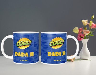 NH10 DESIGNS Dada Ji & Dadi Ji Printed Cup For Wedding Anniversary Gift- FMCP2WM1 07 Ceramic Coffee Mug(350 ml, Pack of 2)