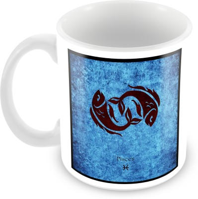 BeyondTrendz Pisces Zodiac Sign Blue Printed Premium Quality Gift Tea Cup Ceramic Coffee Mug(350 ml)