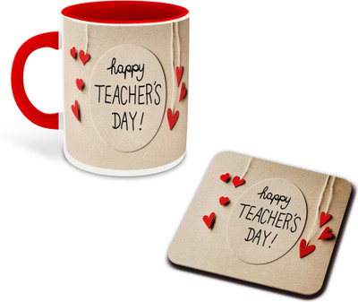 FLEXERSTYLE NEW2025-Teachers Day Printed Red Coffee With Coaster- D23 Ceramic Coffee Mug(325 ml)