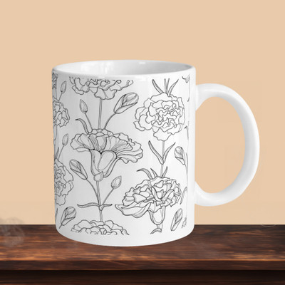 VM SHOPPING MALL B/W Flower R Ceramic Coffee Mug(330 ml)