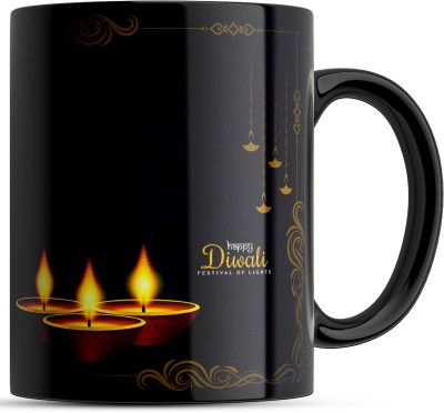 Posh Persents Diwali Black Ceramic Coffee Ceramic Coffee Mug(330 ml)