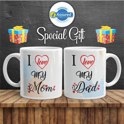 Yashukraft I Love My MOM & DAD (MD) Coffee 325ml Ceramic Coffee Mug(325 ml, Pack of 2)
