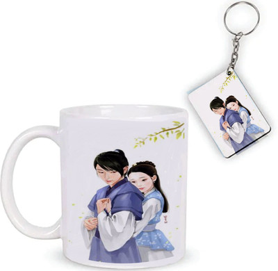 DFLEXPRINTS MOON LOVER COFE MUG FREE KEYCHAIN Ceramic Coffee Mug(350 ml)