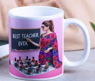 Manorath Best Teacher Ever W White Printed Ceramic Coffee mug Ceramic Coffee Mug(345 ml)