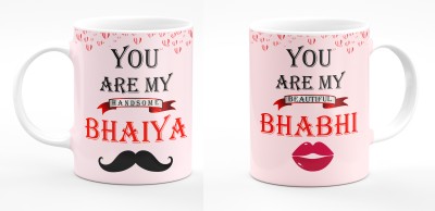 DLY STUDIO bhaiya and bhabhi-51 Ceramic Coffee Mug(350 ml, Pack of 2)