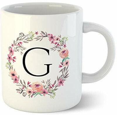 Shieldsmore G Floral Alphabet Coffee ceramic mug Ceramic Coffee Mug(325 ml)