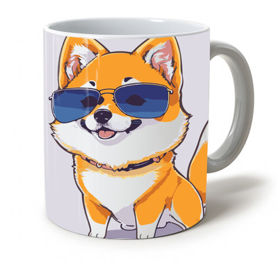 Vihaan Fashions Cute Puppy Wearing Sunglasses Printed Ceramic Coffee Mug(350 ml)