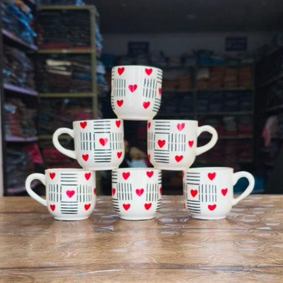 love unlimited LAUSTERe China Tea Cups Set of 6 | Coffees for Home Office Ceramic Coffee Mug(140 ml, Pack of 6)