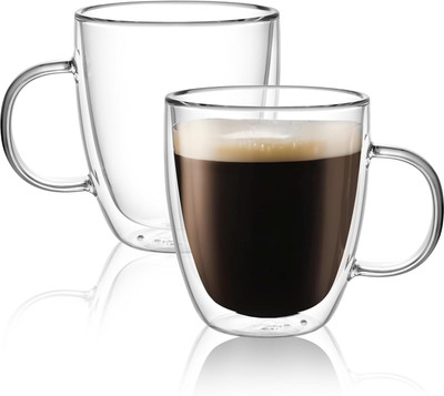 Baskety Borosilicate Coffee, 350ml Set of 2 i03 Glass Coffee Mug(350 ml, Pack of 2)