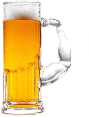 manekk world Muscle Beers Heavy-Duty Crystal Clear Glass with Strong Handle for Home Bar Glass Beer Mug(600 ml, Pack of 2)