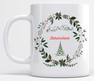 LOROFY Name Lakshmikant Printed Christmas Design White Ceramic Coffee Mug(350 ml)