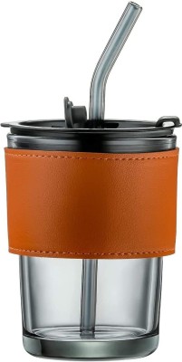 MultiZone Glass Slilicon Straw And Protective Anti-Skid Leather Sleeve For Hot And Cold Glass Coffee Mug(350 ml)