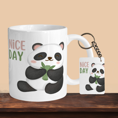 VM SHOPPING MALL Nice Day Panda R-R Ceramic Coffee Mug(330 ml, Pack of 2)