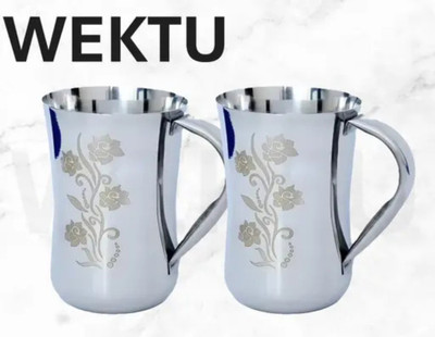 WEKTU Stainless Steel Lassi 2PC/500ML/Laser Print/Flower5 Stainless Steel Beer Mug(500 ml, Pack of 2)