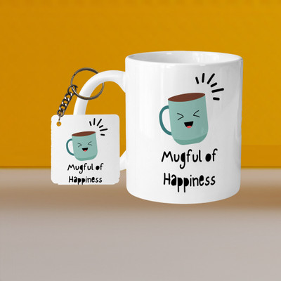 VM MALL 101_Perfect for Coffee and Tea - With Keychain VMful Of Happiness L S Ceramic Coffee Mug(333 ml, Pack of 2)