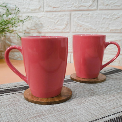 Femora Peach Pink Coffee Ceramic Coffee Mug(320 ml, Pack of 2)