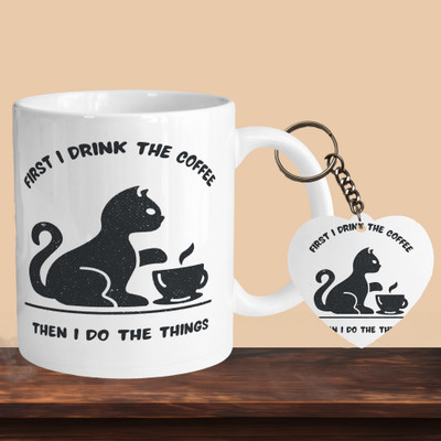 VM SHOPPING MALL First I Drink The Coffee R-H Ceramic Coffee Mug(330 ml, Pack of 2)