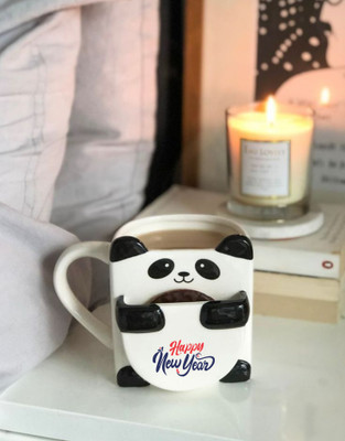 Dream gift collection Panda-Themed Ceramic with Raised Arms – Perfect New Year Gift Ceramic Coffee Mug(350 ml)