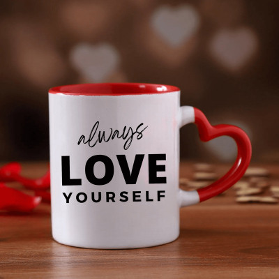 half engineer Always Luv Urself Printed Red Heart Handle |Birthday|Anniversary|Valentine Ceramic Coffee Mug(300 ml)
