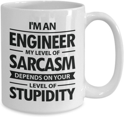 craft maniacs ENGINEERING & SARCASM 330 ML WHITE MUG FOR ENGINEERS Porcelain Coffee Mug(350 ml)