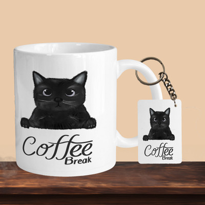 VM MALL 101_Cat Coffee Break R-R Ceramic Coffee Mug(330 ml, Pack of 2)