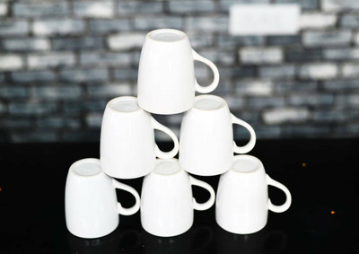 Newai Ceramic coffee milk mug 250ml white Ceramic Coffee Mug(250 ml, Pack of 6)