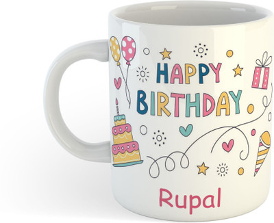 UNIARAWALAS Happy Birthday Rupal Printed Ceramic Coffee (325ml) Ceramic Coffee Mug(325 ml)