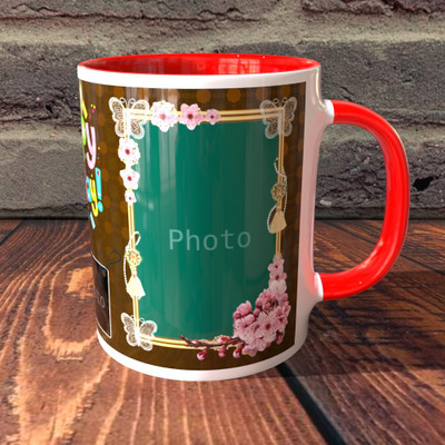 TPA4U Bold and Festive for Birthday Celebrations TPD45RM2 Red Round Handle Ceramic Coffee Mug(330 ml)