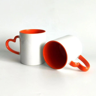 py creative world PY_Romantic_Orange_Heart_Handle Ceramic Coffee Mug(330 ml)